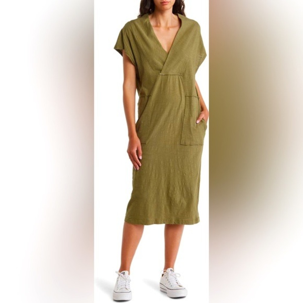 Stitchdrop Olive Lagenlook Pocket Midi Dress M - Picture 1 of 11
